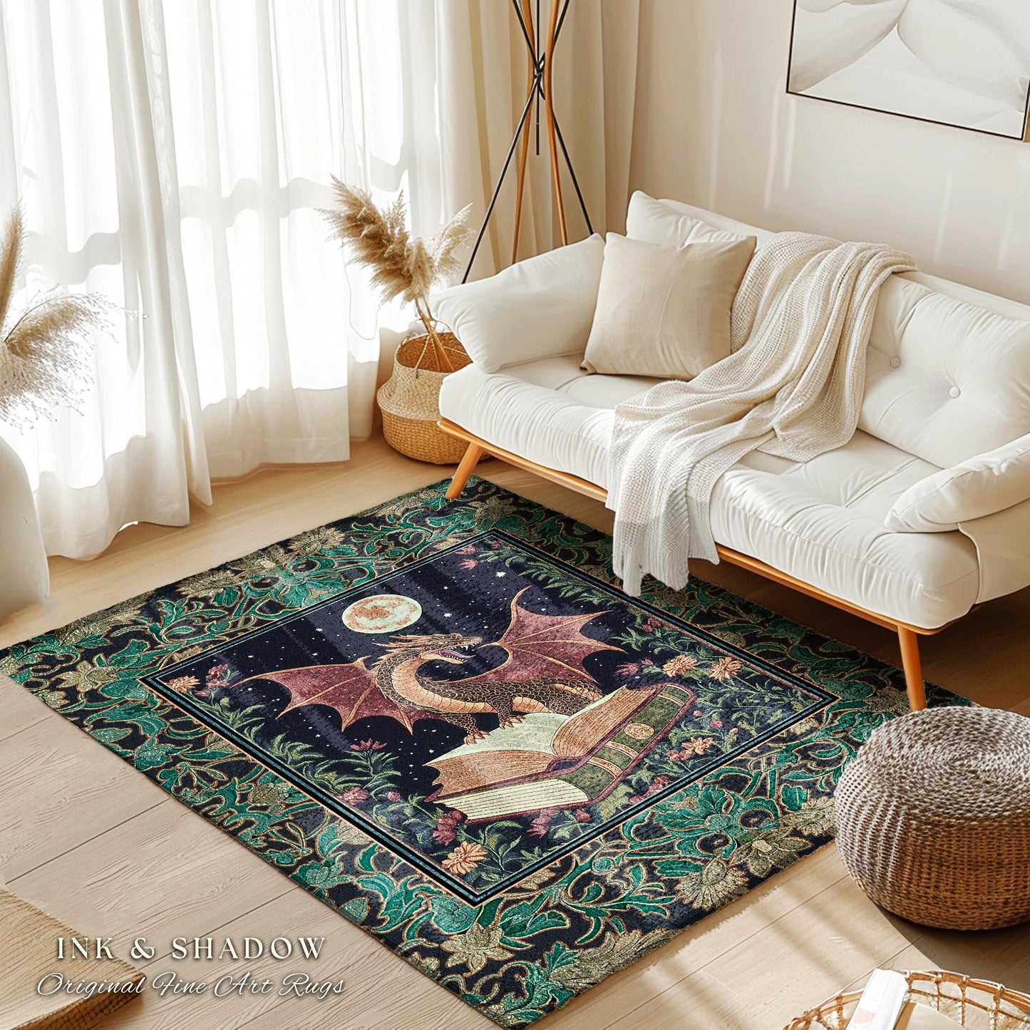 Dark Academia Medieval Folklore Rug | Nordic Witchy Gothic Dark Magic Woodland Reading Corner Moody Accent Rug Bedroom Dark Cottagecore |