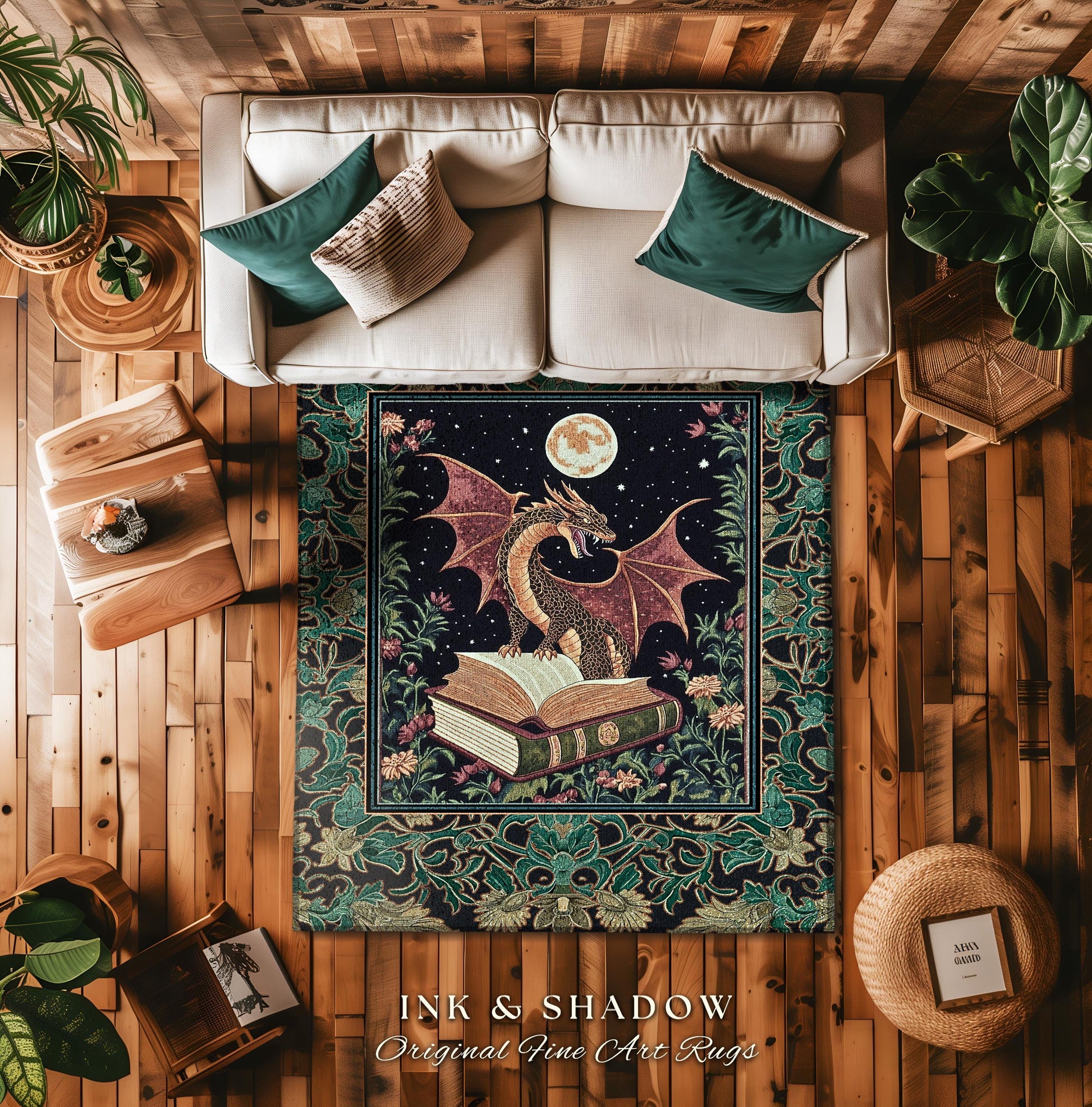 Dark Academia Medieval Folklore Rug | Nordic Witchy Gothic Dark Magic Woodland Reading Corner Moody Accent Rug Bedroom Dark Cottagecore |