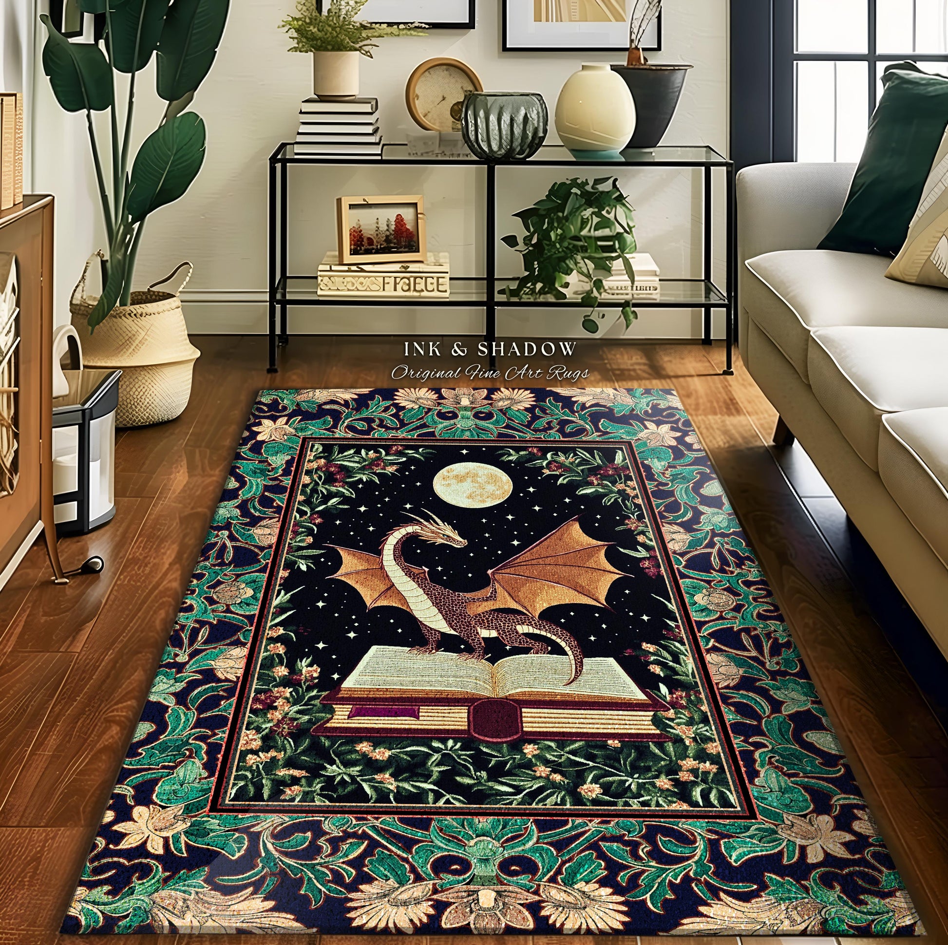 Fairy Tale Ethereal Home Accent Rug | Knight Aesthetic Woodland Medieval Maximalist Dragon Lover Area Rug Dark Academia Reading Corner Art