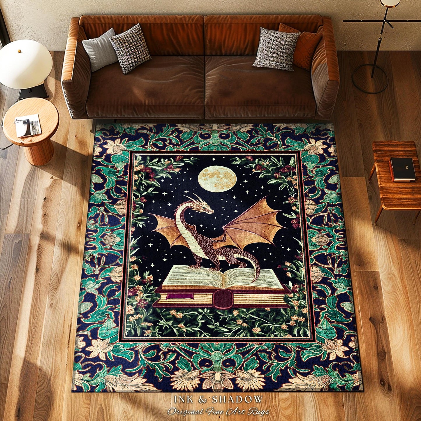 Fairy Tale Ethereal Home Accent Rug | Knight Aesthetic Woodland Medieval Maximalist Dragon Lover Area Rug Dark Academia Reading Corner Art