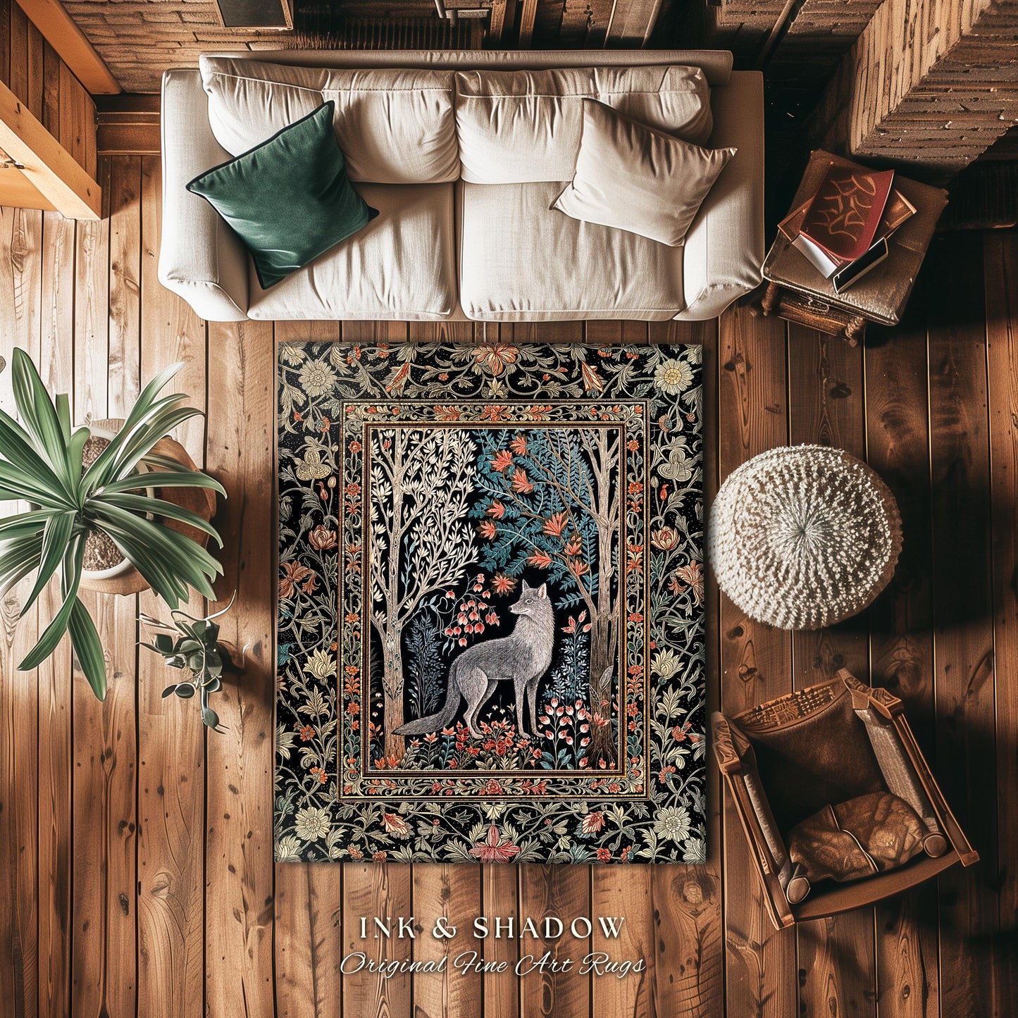 Rustic Scandinavian Home Accent Rug | Boho Woodland Room Decor Whimsical Cottagecore Elegance Homey Aesthetic Magical Nature Inspired Room