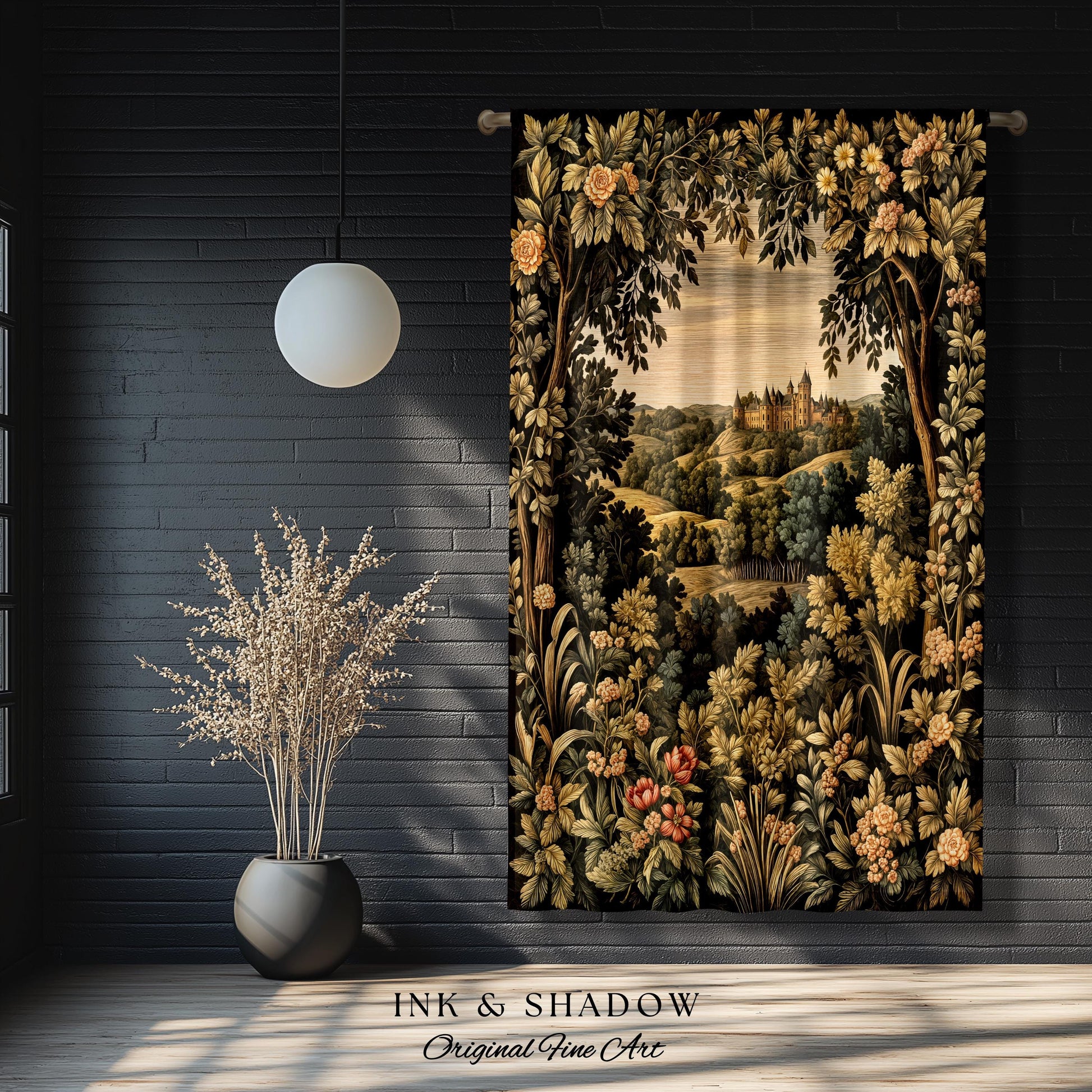 Medieval Meadow Window Drapes | Rustic Fairytale Castle Landscape Woodland Fairy Folklore Princesscore Aesthetic Mystic Victorian Curtains |
