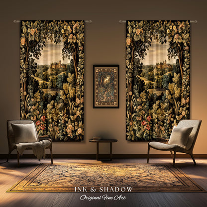 Medieval Meadow Window Drapes | Rustic Fairytale Castle Landscape Woodland Fairy Folklore Princesscore Aesthetic Mystic Victorian Curtains |