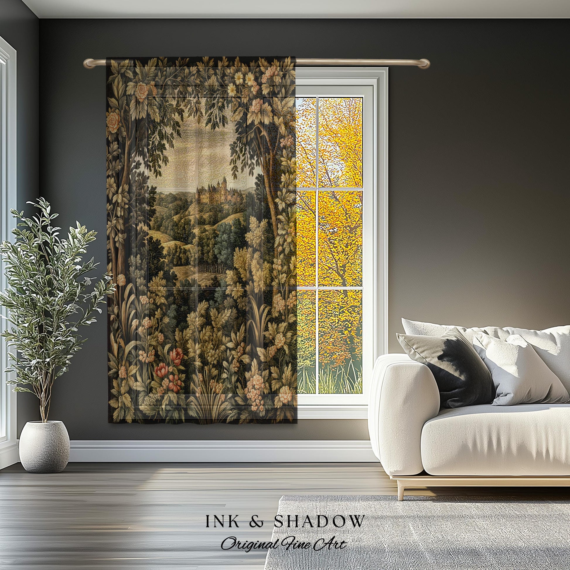 Medieval Meadow Window Drapes | Rustic Fairytale Castle Landscape Woodland Fairy Folklore Princesscore Aesthetic Mystic Victorian Curtains |