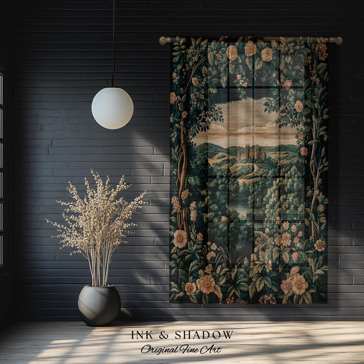 Rosy Forestcore Floral Window Drapes | Woodland Castle Dreamy Ethereal Aesthetic Curtains Princess Room Woodland Medieval Whimsical Elegance