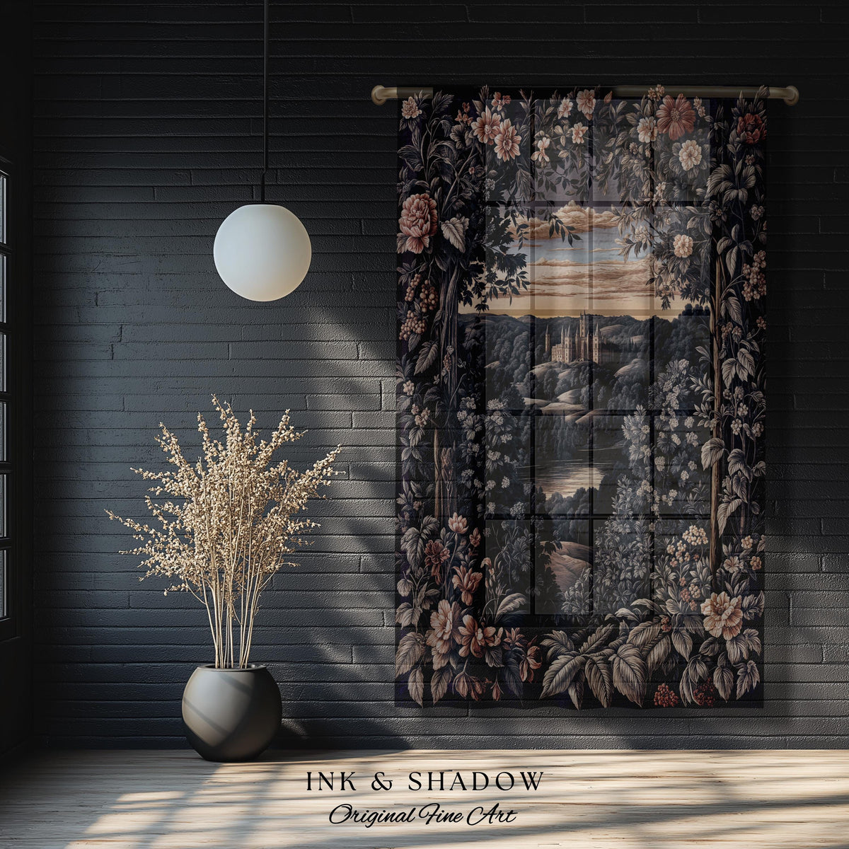 Pastel Fairy Aesthetic Curtains | Ethereal Woodland Royalcore Rosy Blackout Curtain Bedroom Botanical Landscape Medieval Princess Rustic |