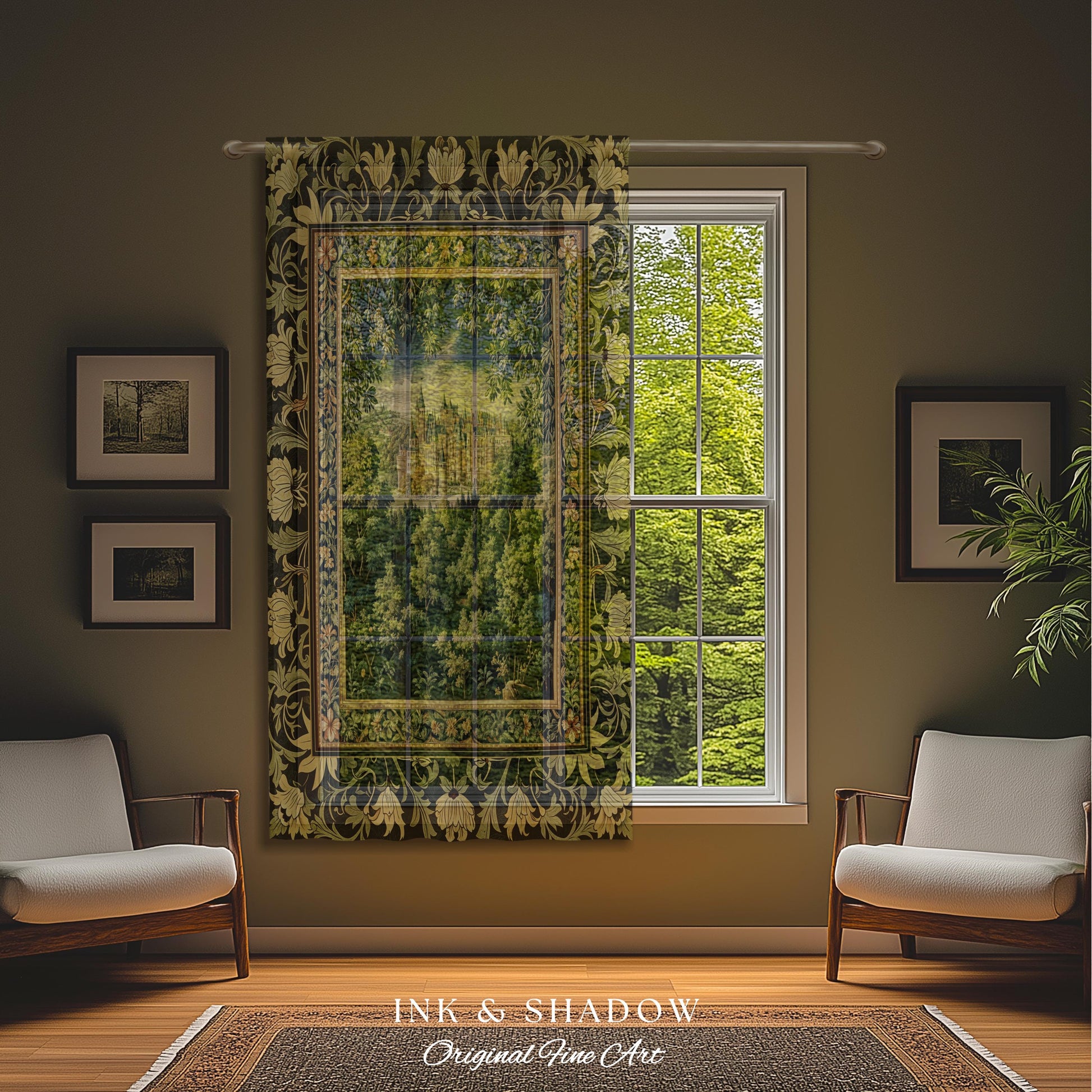 Ethereal Fairytale Fantasy Castle Drapes | Dark Academia Woodland Fairy Folklore Curtains Princess Aesthetic Magical Landscape Forestcore |