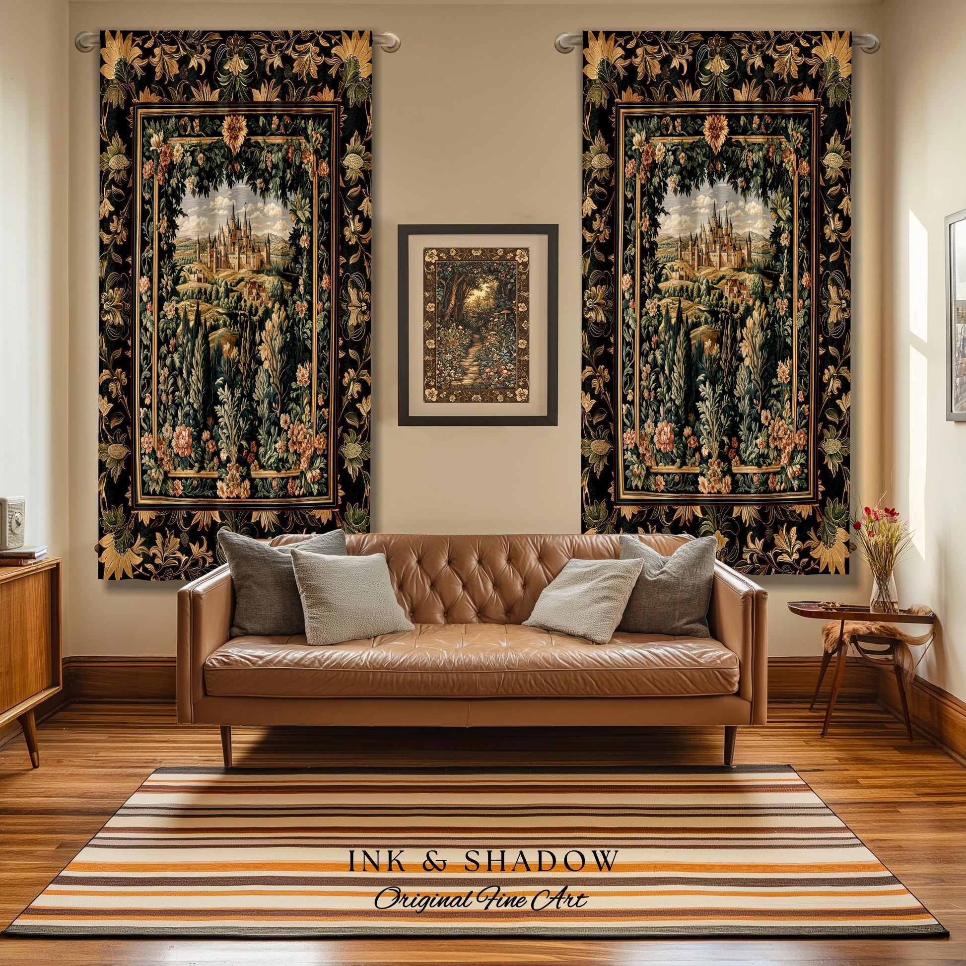 Dark Academia Victorian Royal Curtain | Fantasy Window Blackout Decor Woodland Princess Medieval Rustic Floral Landscape Coquette Maximalist