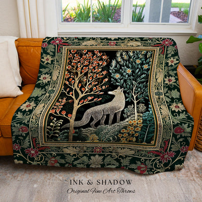 Danish Folk Art Forest Woodland Throw | Cozy Interiors Bohemian Elegance Scandinavian Aesthetic Bohemian Woven Tapestry Magical Fairytale |