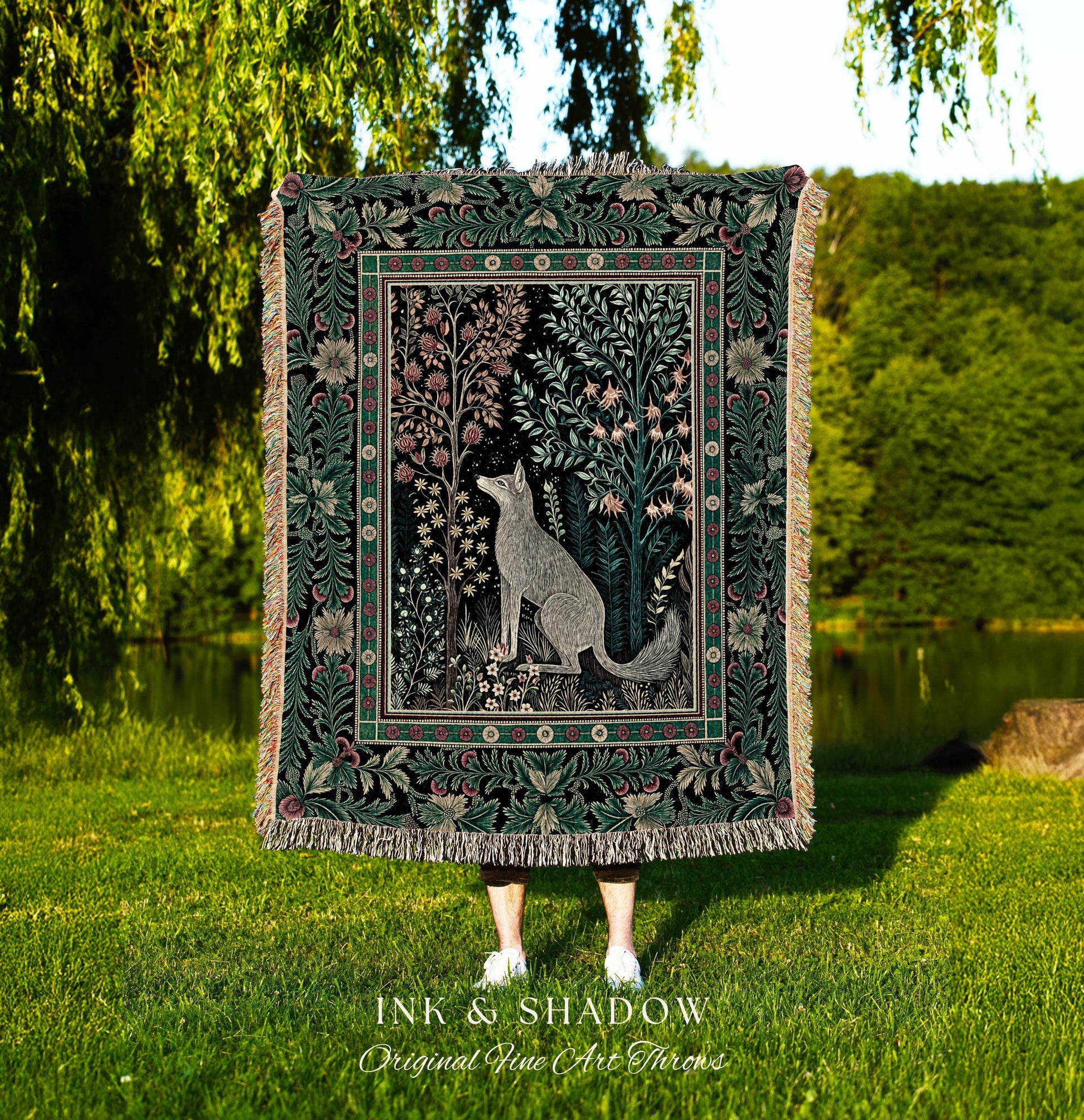 Enchanted Forest Whimsical Tapestry | Fairytale Woodland Cottagecore Aesthetic Bohemian Decor Cozy Scandinavian Mystical Woven Throw Blanket