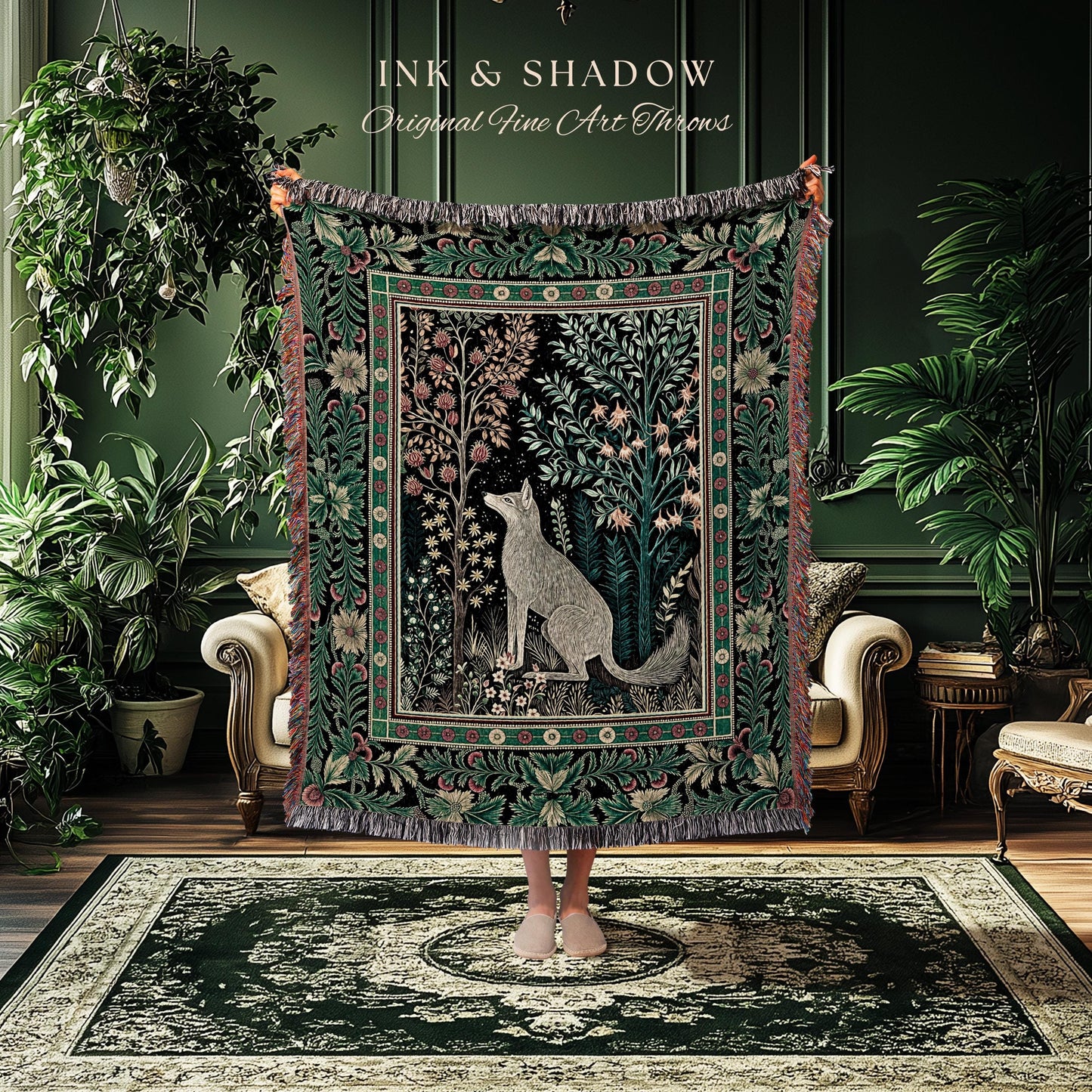 Enchanted Forest Whimsical Tapestry | Fairytale Woodland Cottagecore Aesthetic Bohemian Decor Cozy Scandinavian Mystical Woven Throw Blanket