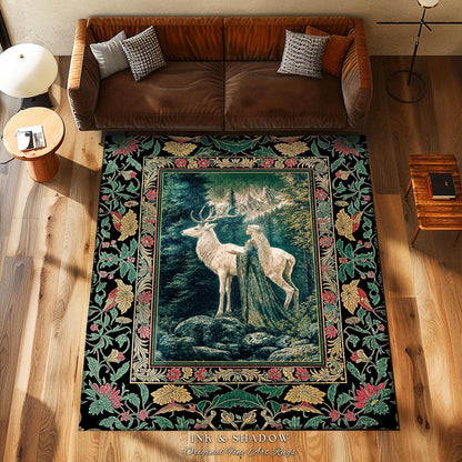 Woodland Guardian Ethereal Rug | Forest Goddess Accent Rug Folklore Fairytale Fantasy Renaissance Dark Academia Forest Spirit Animal Deer |