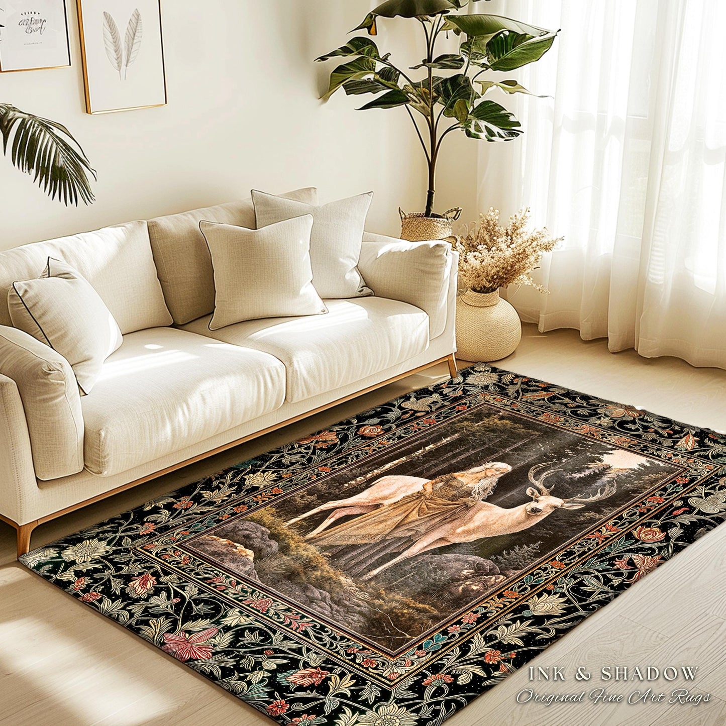 Enchanting Forest Spirit Area Rug | Magical Meadow Fairycore Accent Rug Ethereal Woodland Princess Renaissance Aesthetic Gothic Woods Mystic