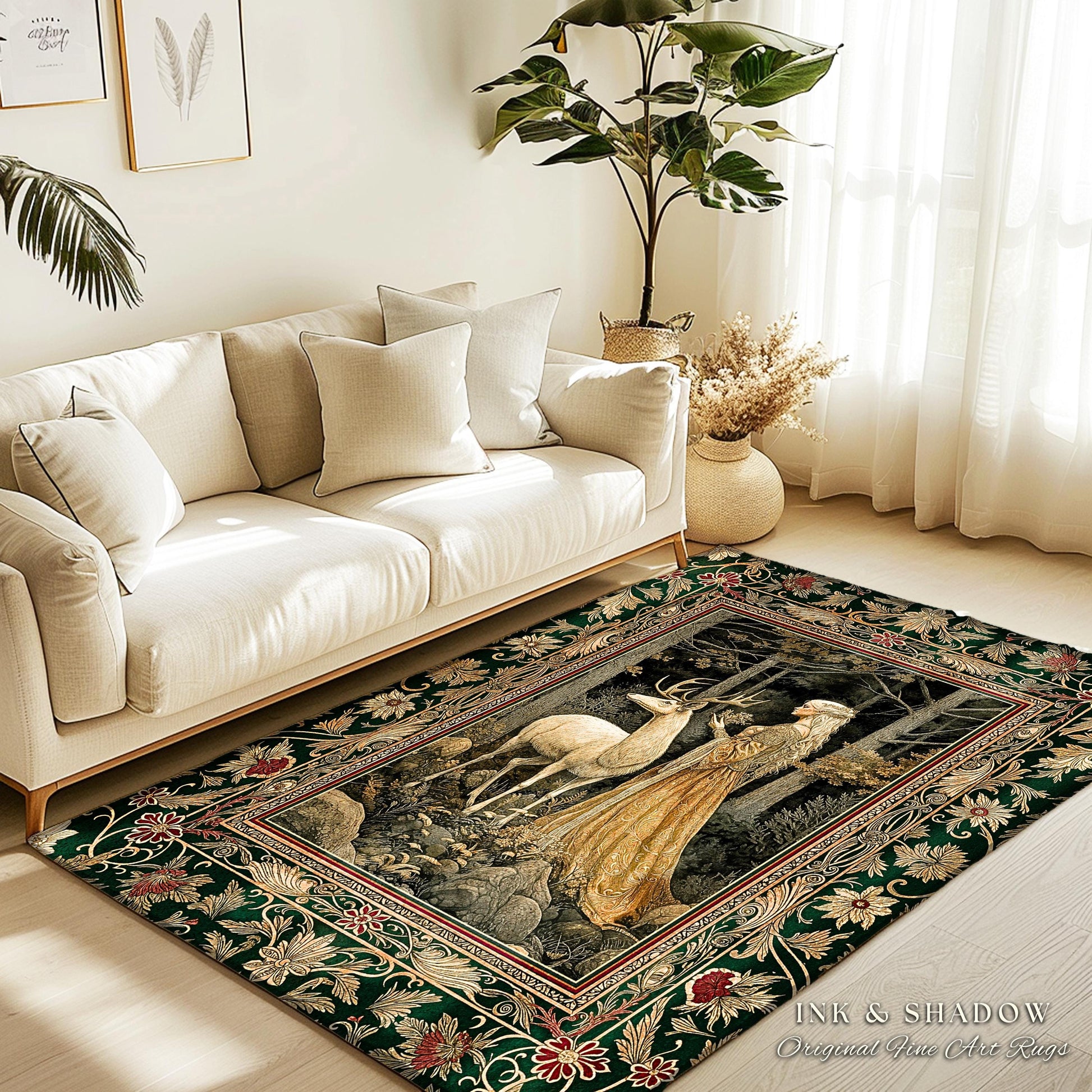 Elven Princess Mystic Woodland Rug | Forest Nymph Renaissance Aesthetic Fairycore Accent Rug Magical Gothic Woods Ethereal Victorian Bedroom