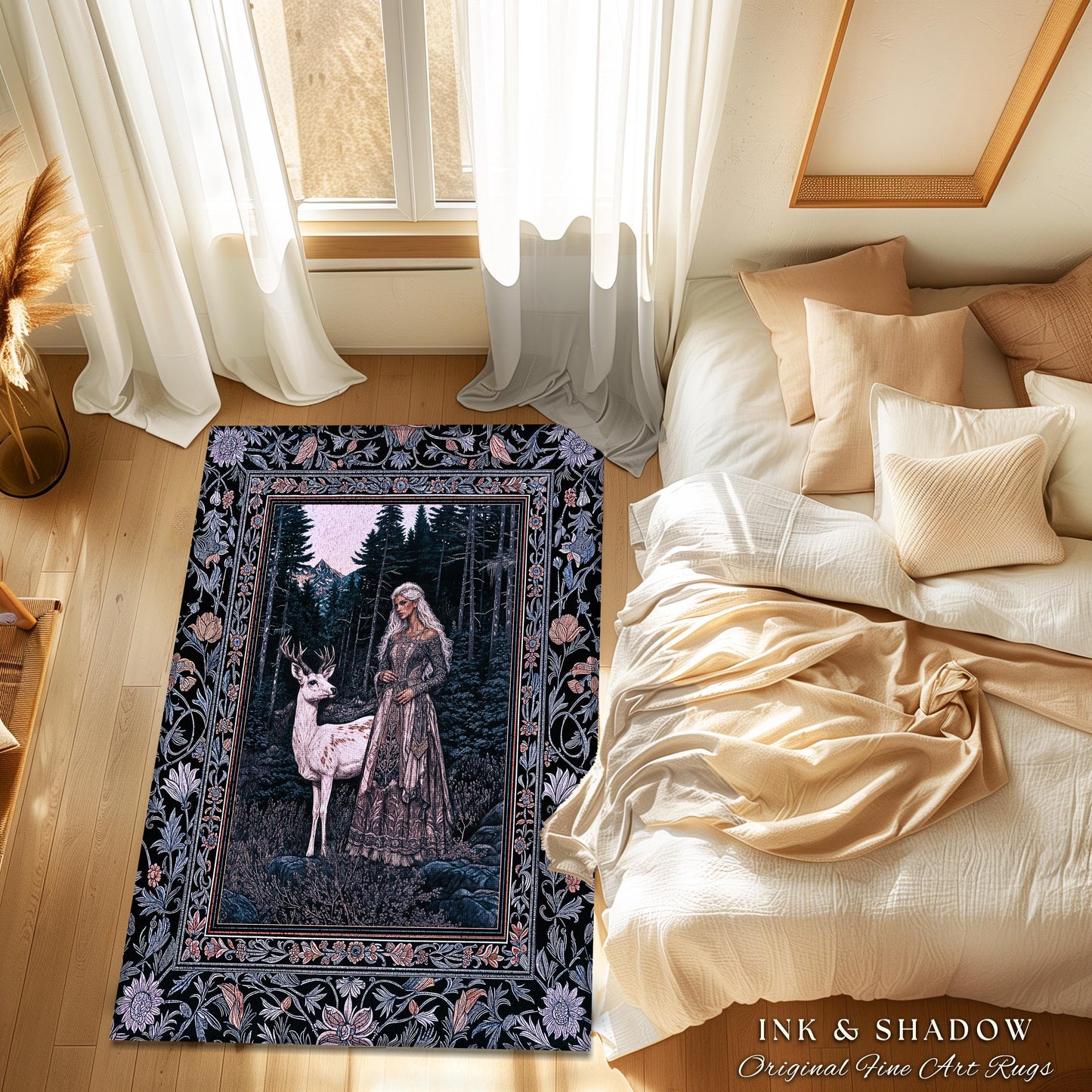 Gothic Forest Spirit Area Rug | Dark Academia Storybook Aesthetic Witchy Baroque Bedroom Rug Forest Nymph Whimsigothic Fantasy Inspired |