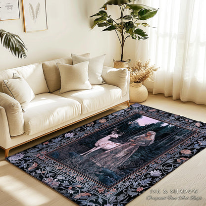 Gothic Forest Spirit Area Rug | Dark Academia Storybook Aesthetic Witchy Baroque Bedroom Rug Forest Nymph Whimsigothic Fantasy Inspired |