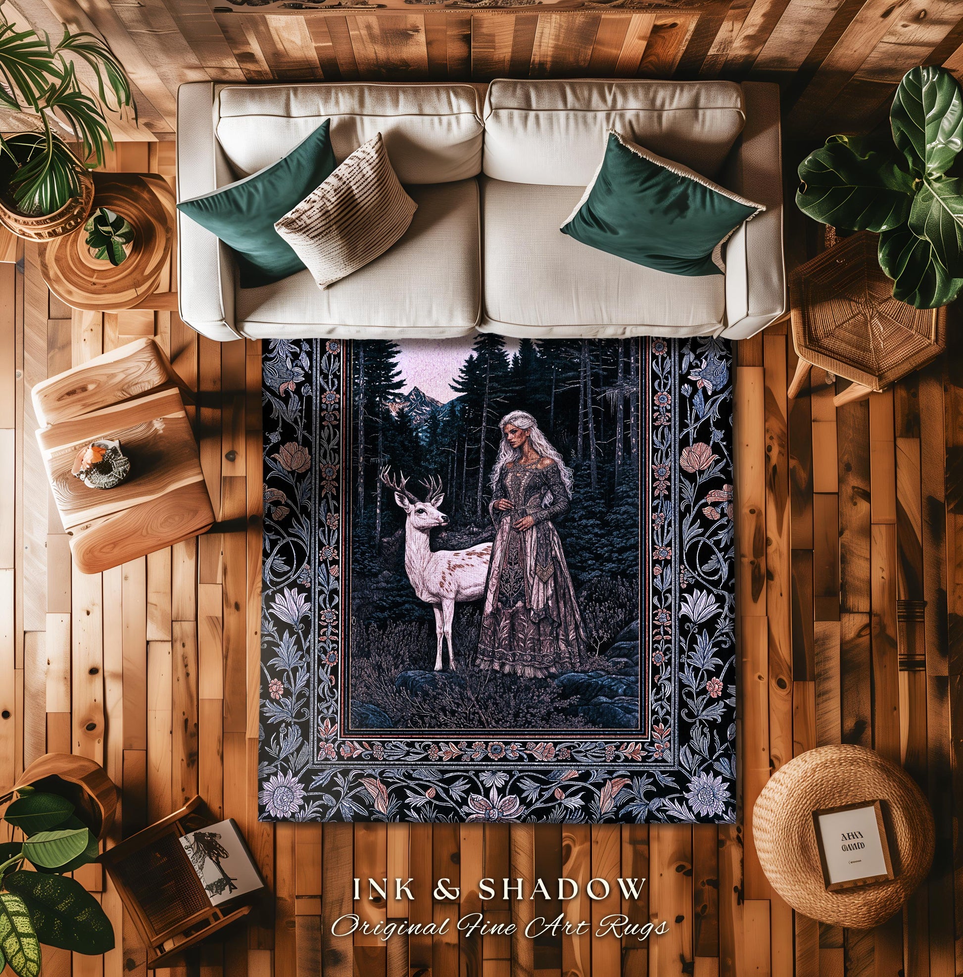 Gothic Forest Spirit Area Rug | Dark Academia Storybook Aesthetic Witchy Baroque Bedroom Rug Forest Nymph Whimsigothic Fantasy Inspired |