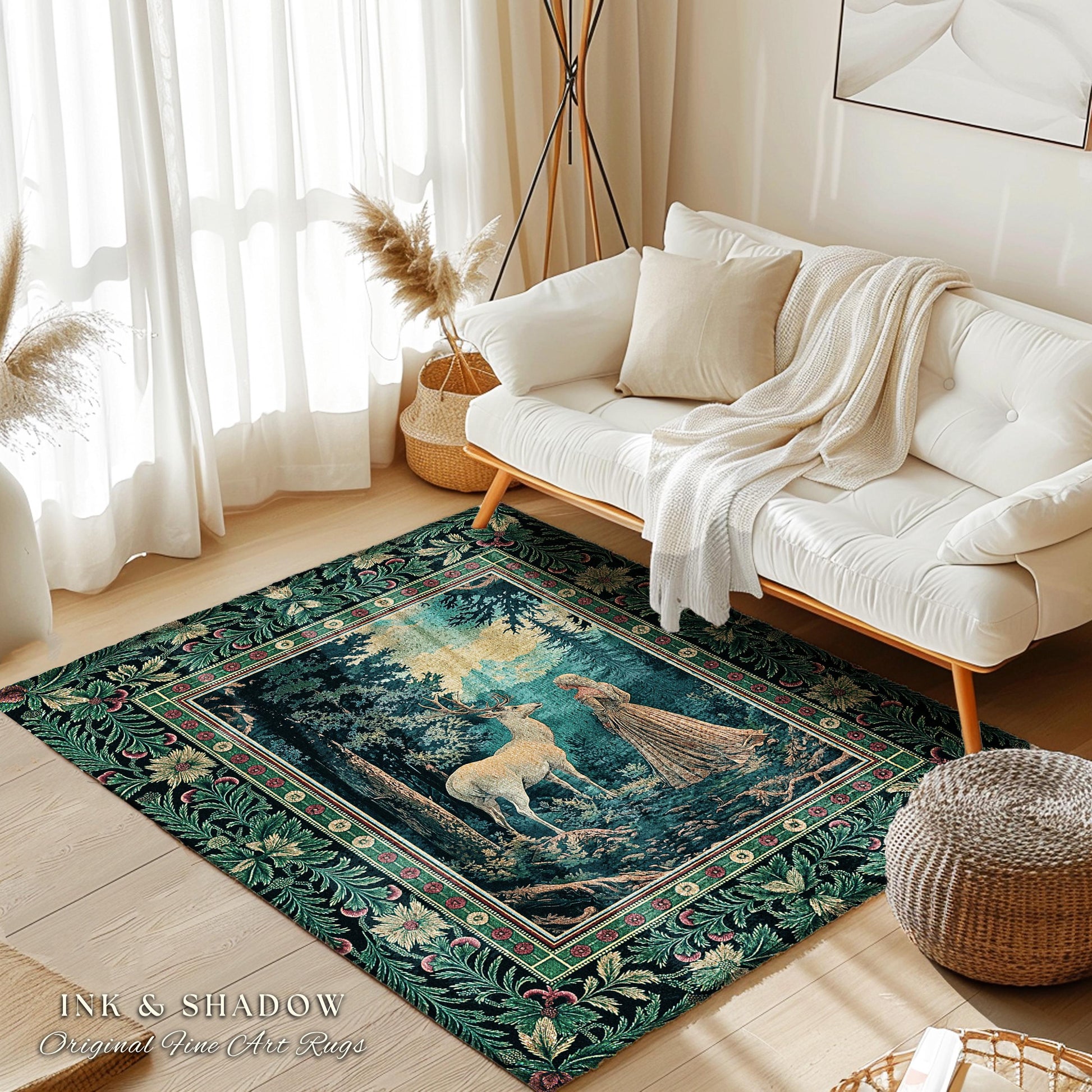 Faerie Realm Mystic Forest Area Rug | Enchanted Gothic Landscape Dark Academia Nature Spirits Ethereal Accent Rug Renaissance Magical Art |