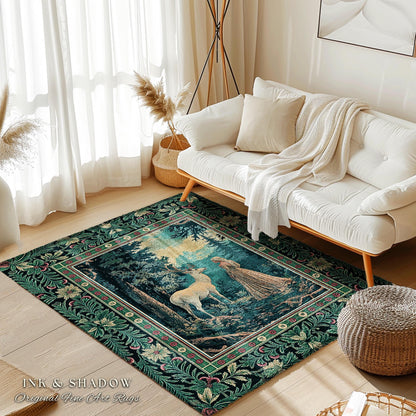Faerie Realm Mystic Forest Area Rug | Enchanted Gothic Landscape Dark Academia Nature Spirits Ethereal Accent Decor Renaissance Magical Art