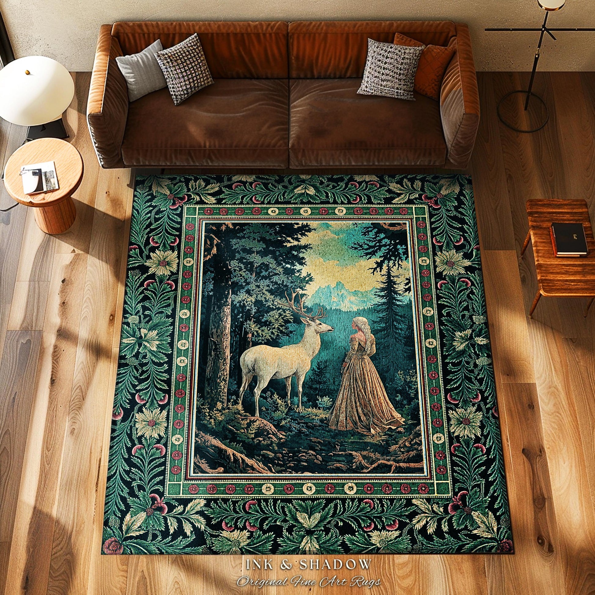 Faerie Realm Mystic Forest Area Rug | Enchanted Gothic Landscape Dark Academia Nature Spirits Ethereal Accent Rug Renaissance Magical Art |