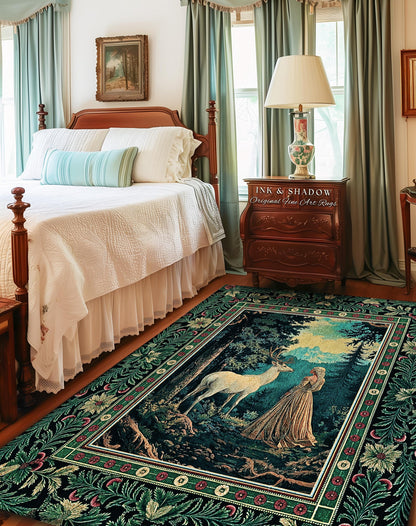 Faerie Realm Mystic Forest Area Rug | Enchanted Gothic Landscape Dark Academia Nature Spirits Ethereal Accent Decor Renaissance Magical Art