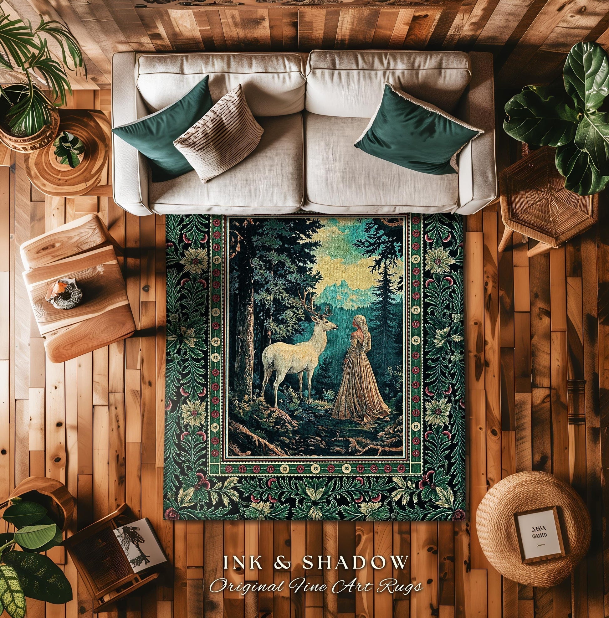 Faerie Realm Mystic Forest Area Rug | Enchanted Gothic Landscape Dark Academia Nature Spirits Ethereal Accent Rug Renaissance Magical Art |