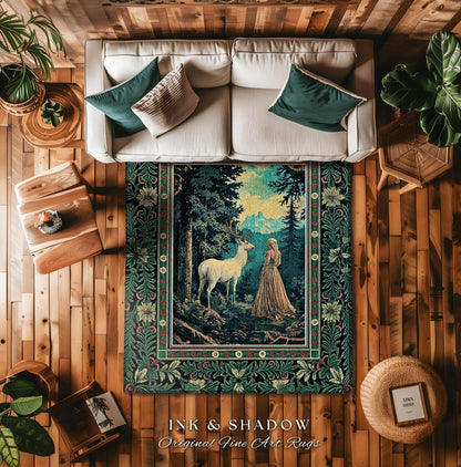 Faerie Realm Mystic Forest Area Rug | Enchanted Gothic Landscape Dark Academia Nature Spirits Ethereal Accent Rug Renaissance Magical Art |