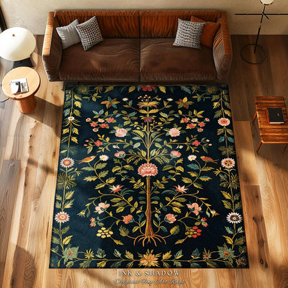 Boho Scandinavian Floral Area Rug | Wildflower Aesthetic Danish Pastel Home Decor Rustic Housewarming Gift Dark Academia Bedroom Folklore |