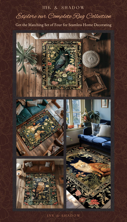 Woodland Floral Round Owl Rug Morris Inspired Forest Aesthetic | Fairycore Boho Bedroom Botanical Forestcore Art Whimsical Book Nook Owl Rug