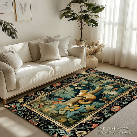 Botanical Morris Rug | Forest Theme Decor William Morris Style Cottagecore Reading Corner Dark Fairycore Room Mystical Woodland Aesthetic