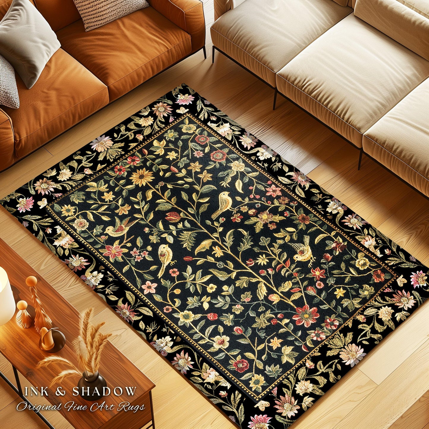 Folklore Aesthetic Area Rug | Spring Wildflower Aesthetic Living Room Gothic Home Decor Rustic Housewarming Gift Dark Academia Bedroom Flora