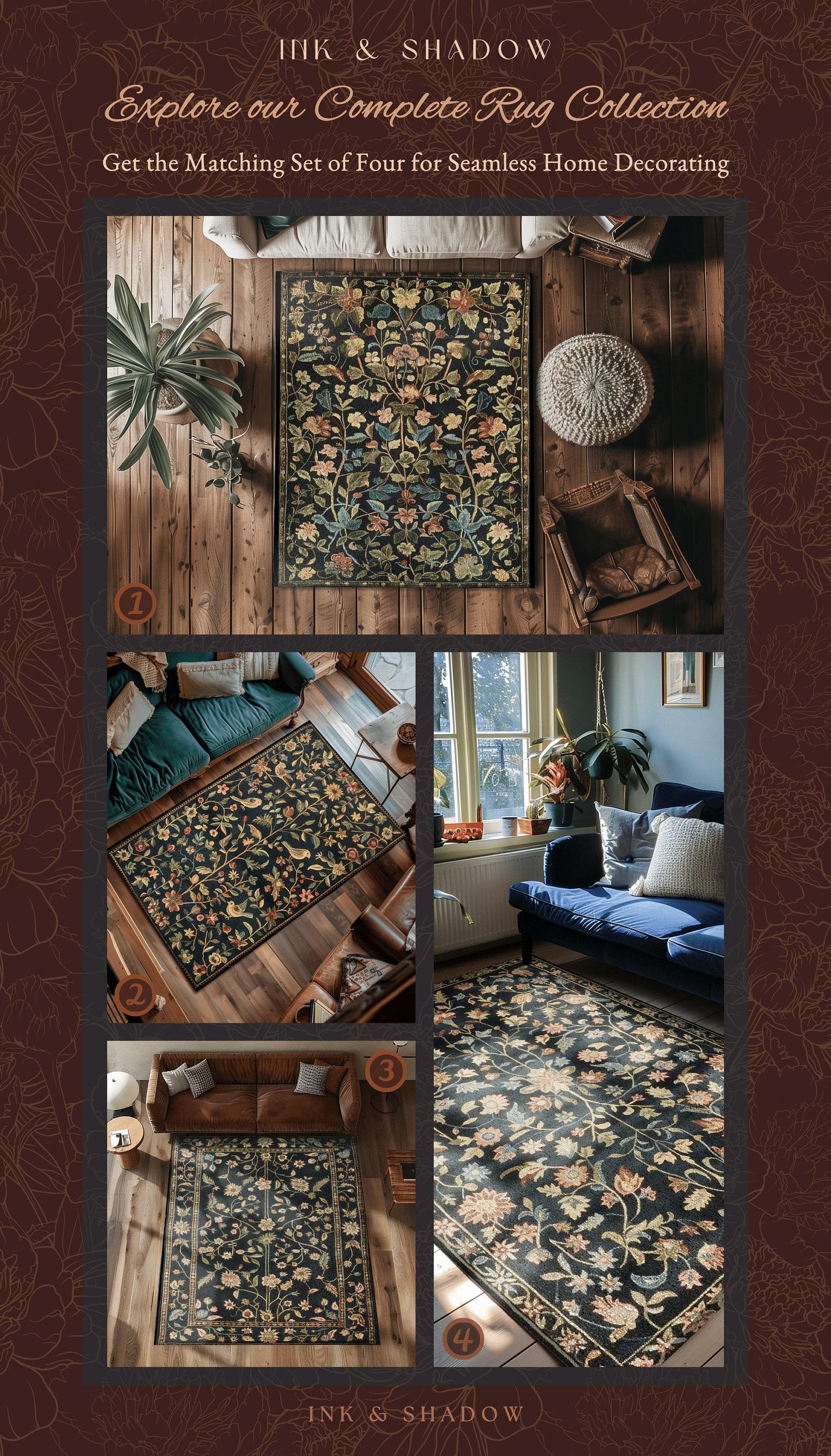 Folklore Aesthetic Area Rug | Spring Wildflower Aesthetic Living Room Gothic Home Decor Rustic Housewarming Gift Dark Academia Bedroom Flora