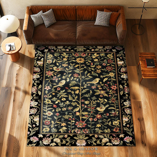 Folklore Aesthetic Area Rug | Spring Wildflower Aesthetic Living Room Gothic Home Decor Rustic Housewarming Gift Dark Academia Bedroom Flora