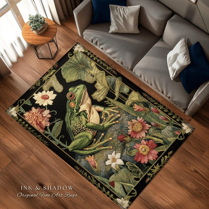 Woodland Toad Floor Mat | Fairy Aesthetic Living Room Home Decor Frog Lover Gift Cottagecore Earth Tone Bedroom Floor Mat Mystical Botanical