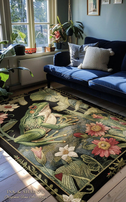 Woodland Toad Floor Mat | Fairy Aesthetic Living Room Home Decor Frog Lover Gift Cottagecore Earth Tone Bedroom Floor Mat Mystical Botanical