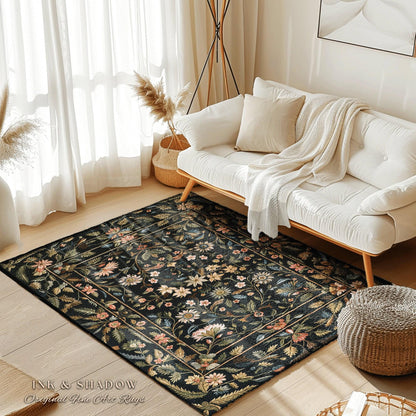 Floral Folk Art Area Rug | Scandinavian Wildflower Aesthetic Danish Pastel Home Decor Rustic Housewarming Gift Fairycore Bedroom Folklore |