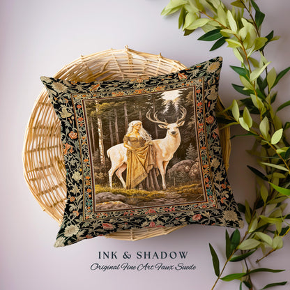 Enchanting Forest Spirit Pillow | Magical Meadow Fairycore Woven Tapestry Pillow Ethereal Woodland Princess Renaissance Aesthetic Gothic |