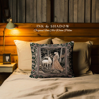 Elven Princess Mystic Woodland Pillow | Forest Nymph Renaissance Aesthetic Fairycore Tapestry Cushion Magic Gothic Woods Ethereal Victorian