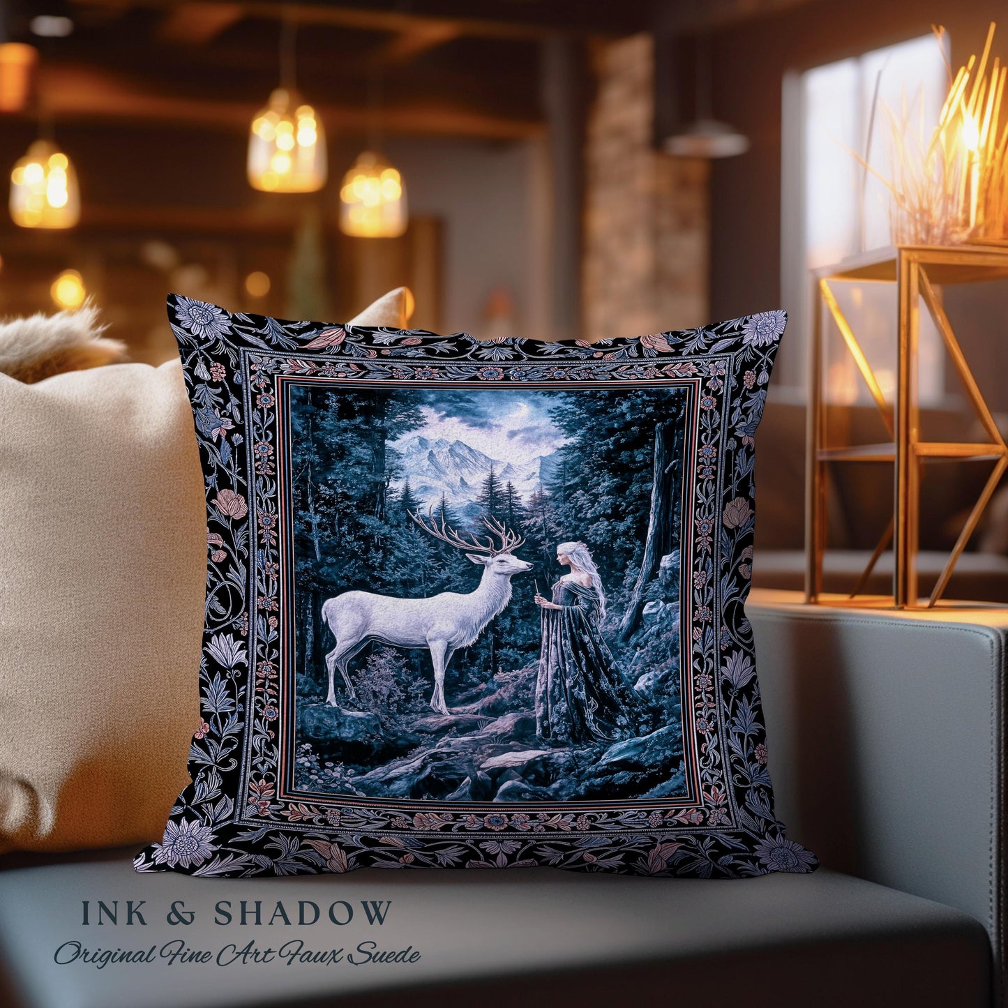 Goddess of the Woods Woven Pillow | Ethereal Forest Folklore Inspired Nature Throw Pillow Botanical Cushion Cottagecore Medieval Romantic |