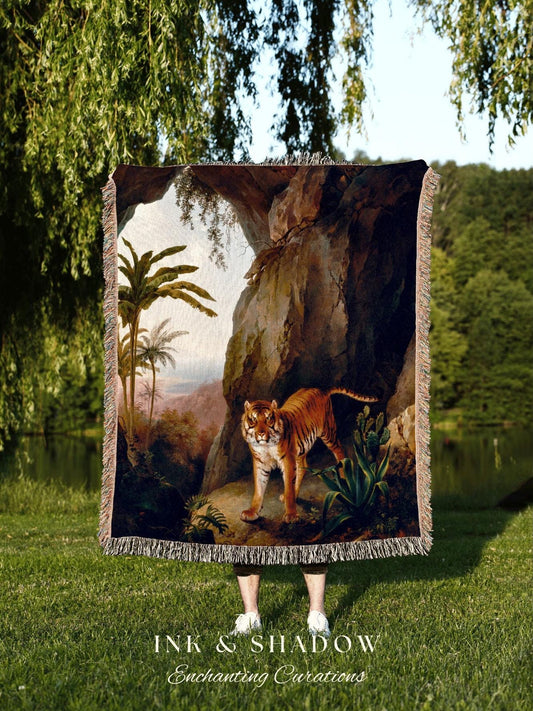 Renaissance Art Tiger Tapestry Woven Wall Hanging | Gothic Renaissance Blanket Woven | Whimsigoth Room Decor Witchy Aesthetic Art Blanket |