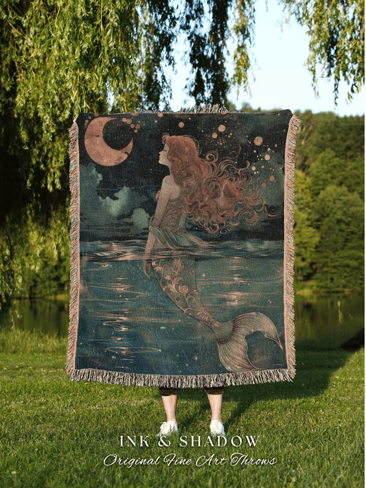 Amphitrite Woven Throw Blanket | Mermaidcore Bedroom Celestial Sea Witch Tapestry Sirencore Decor Art Nouveau Fairy Grunge Moody Aesthetic |