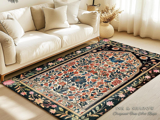 Bohemian Tree of Life Rug | Indie Floral Aesthetic Living Room Home Decor Rustic Housewarming Gift Cottagecore Earth Tone Bedroom Mat |