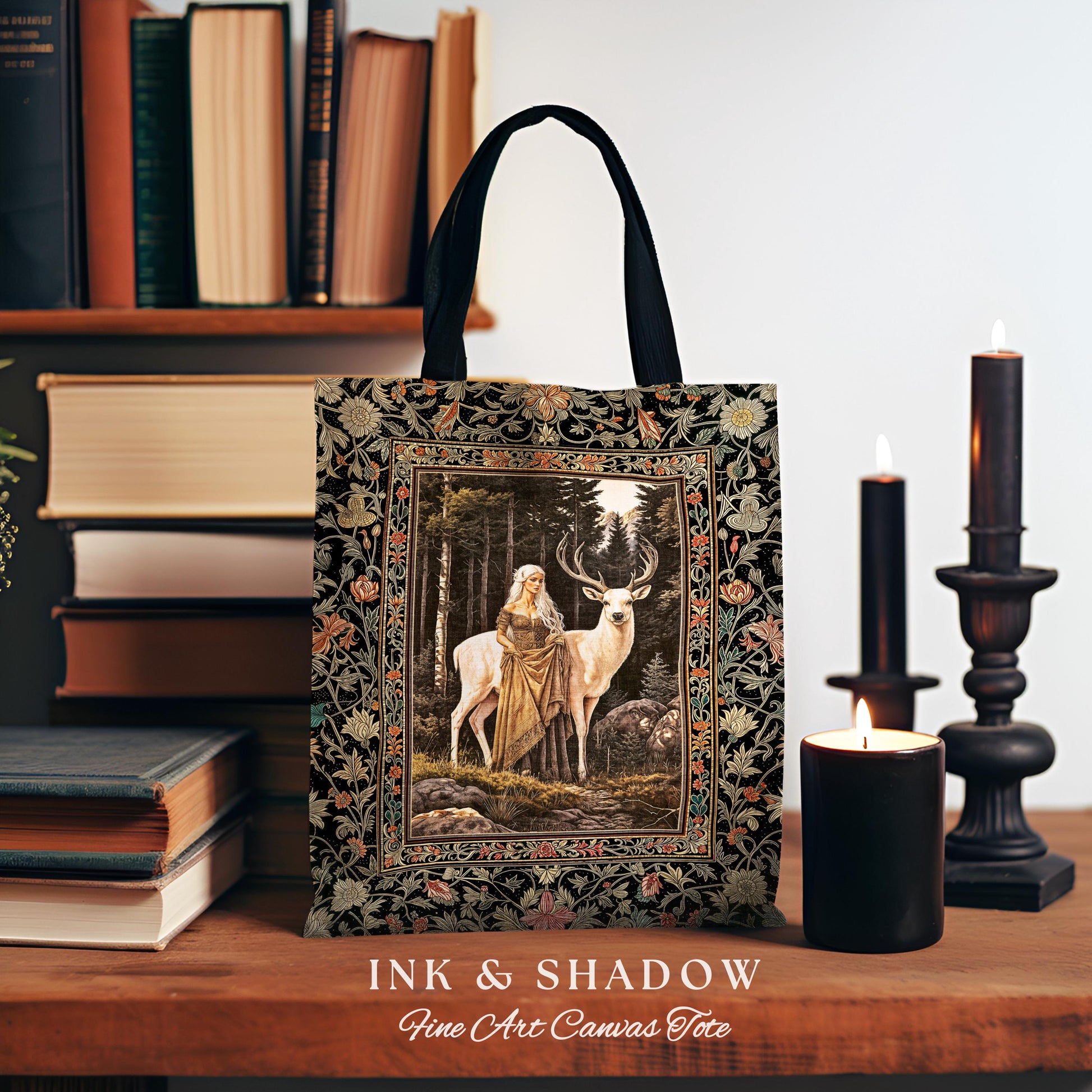 Enchanting Forest Spirit Tapestry Bag | Magical Meadow Fairycore Tote Ethereal Woodland Princess Renaissance Aesthetic Gothic Deer Woods |