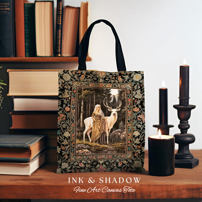 Enchanting Forest Spirit Tapestry Bag | Magical Meadow Fairycore Tote Ethereal Woodland Princess Renaissance Aesthetic Gothic Deer Woods |