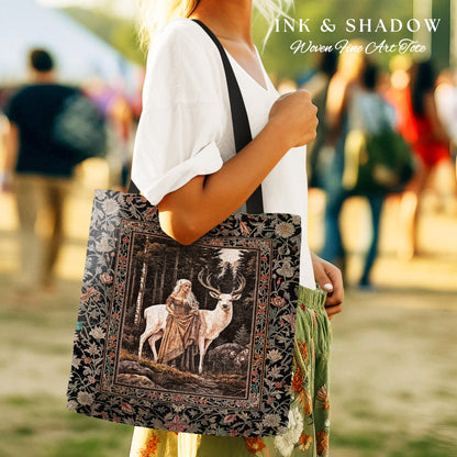 Enchanting Forest Spirit Tapestry Bag | Magical Meadow Fairycore Tote Ethereal Woodland Princess Renaissance Aesthetic Gothic Deer Woods |