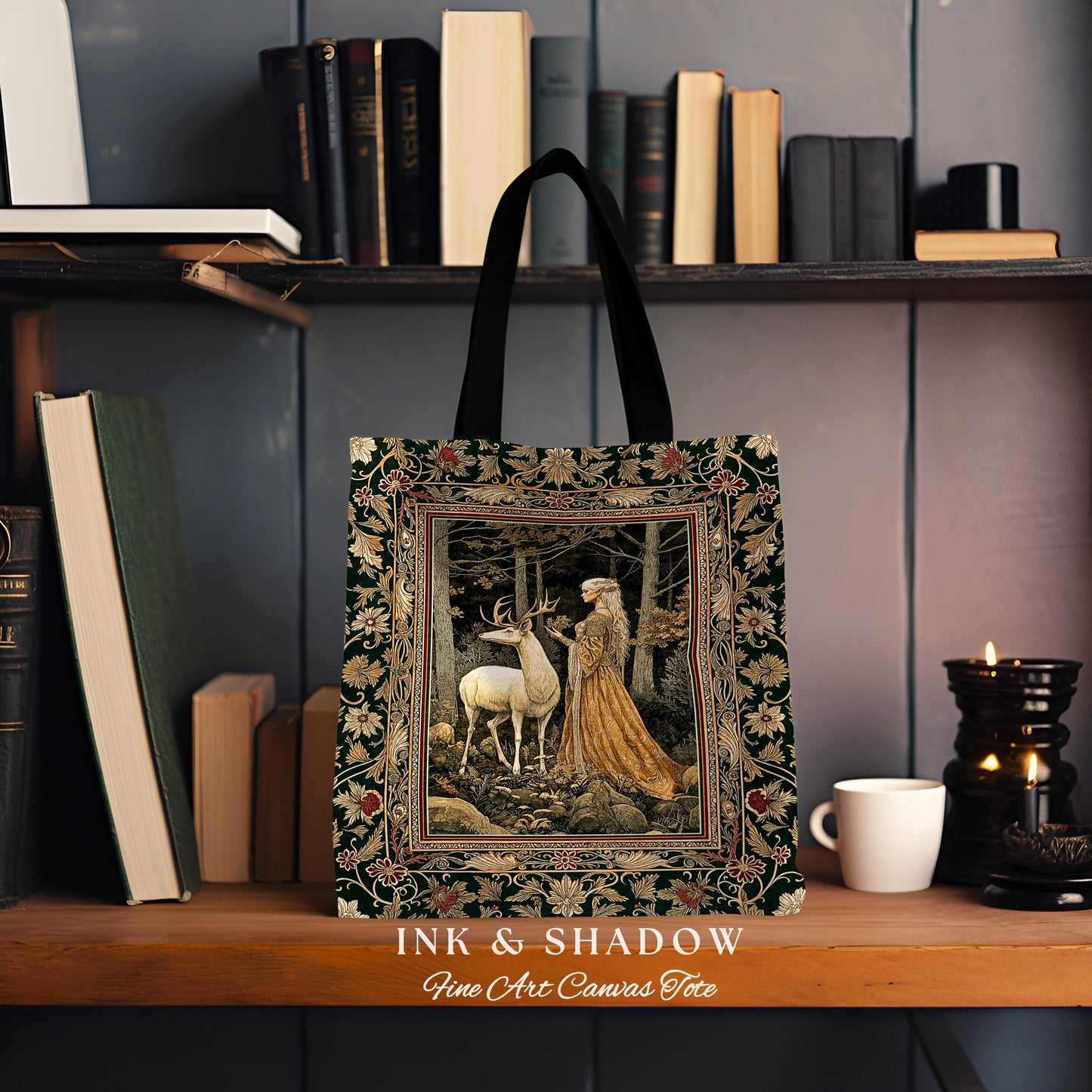 Elven Princess Mystic Woodland Tote | Forest Nymph Renaissance Aesthetic Fairycore Woven Tapestry Bag Magical Gothic Wood Ethereal Victorian