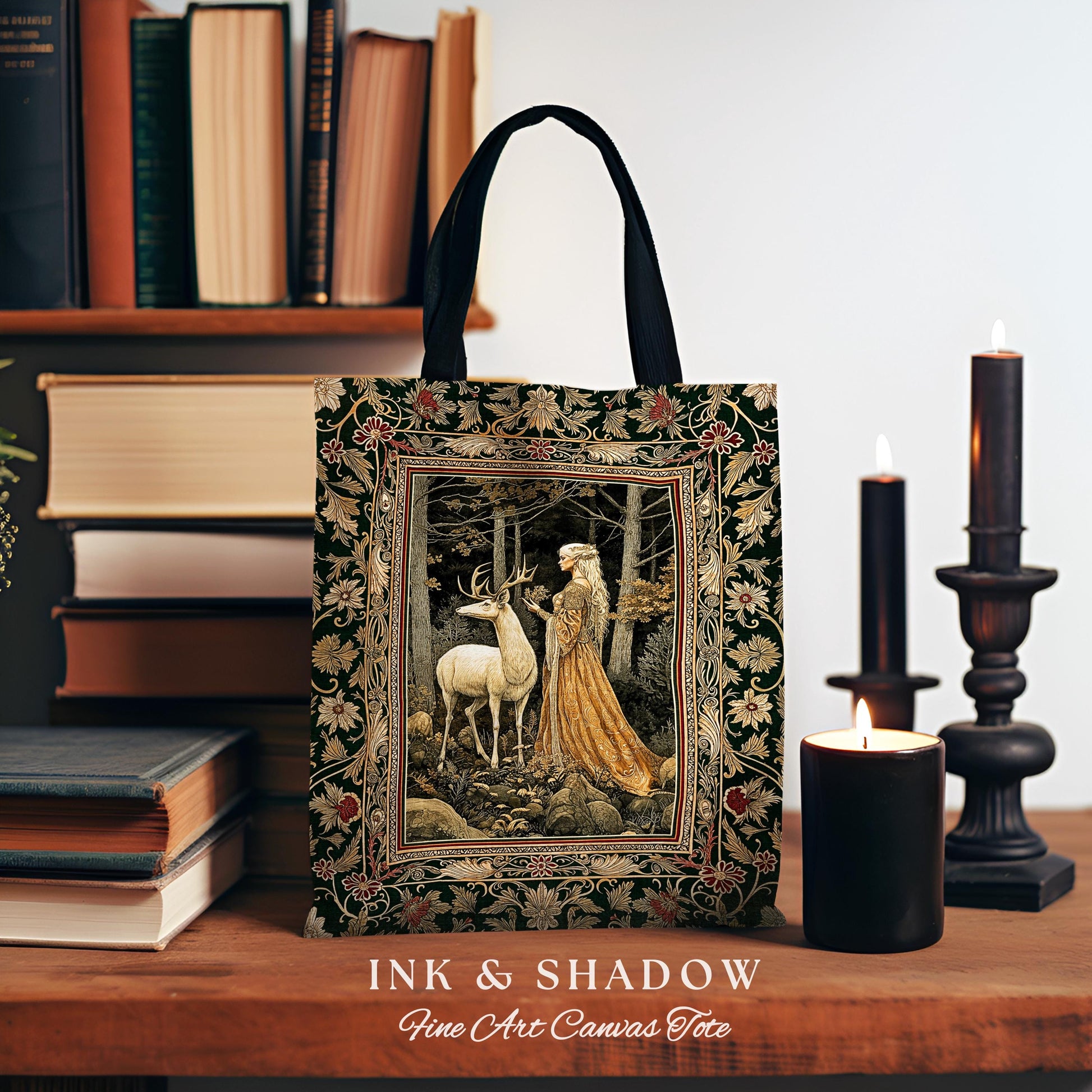 Elven Princess Mystic Woodland Tote | Forest Nymph Renaissance Aesthetic Fairycore Woven Tapestry Bag Magical Gothic Wood Ethereal Victorian