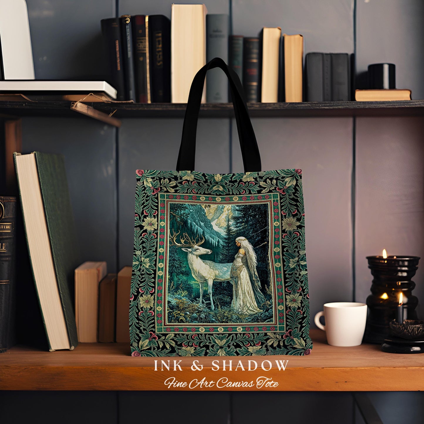Magic Forest Princess Woven Tote Bag | Fairytale Fantasy Renaissance Dark Academia Forest Spirit Ethereal Woodland Folklore Tapestry Bag |