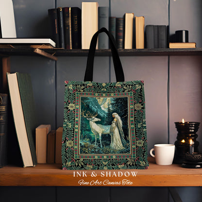 Magic Forest Princess Woven Tote Bag | Fairytale Fantasy Renaissance Dark Academia Forest Spirit Ethereal Woodland Folklore Tapestry Bag |