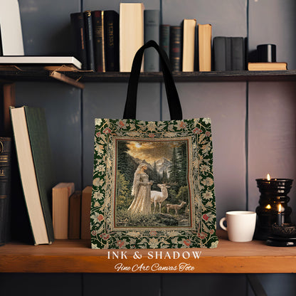 Enchanted Lands Medieval Tapestry Bag | Gothic Landscape Fantasy Tote Woven Witchy Art Dark Fairycore Romantic Victorian Gothic Fairytale |